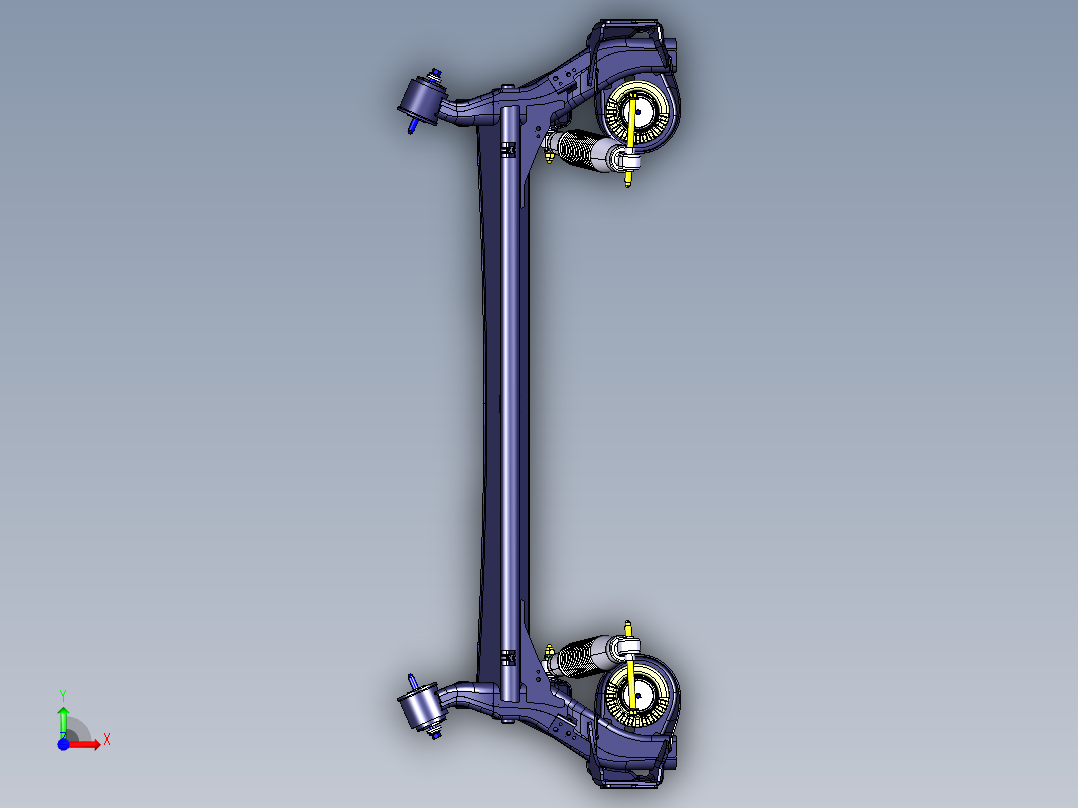 小型SUV悬架总成(麦弗逊+扭转梁)三维建模图纸 CATIA设计 附STP前视图