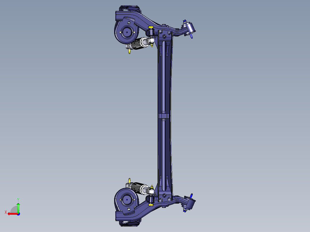 小型SUV悬架总成(麦弗逊+扭转梁)三维建模图纸 CATIA设计 附STP后视图