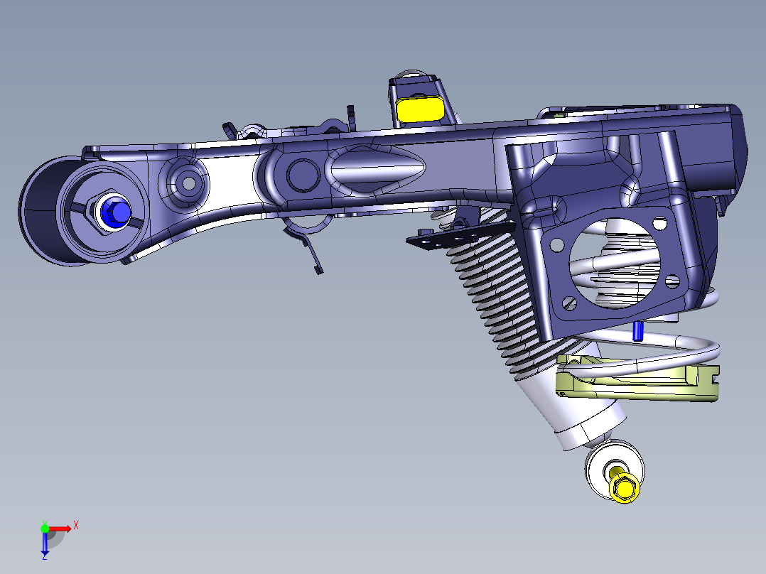 小型SUV悬架总成(麦弗逊+扭转梁)三维建模图纸 CATIA设计 附STP俯视图