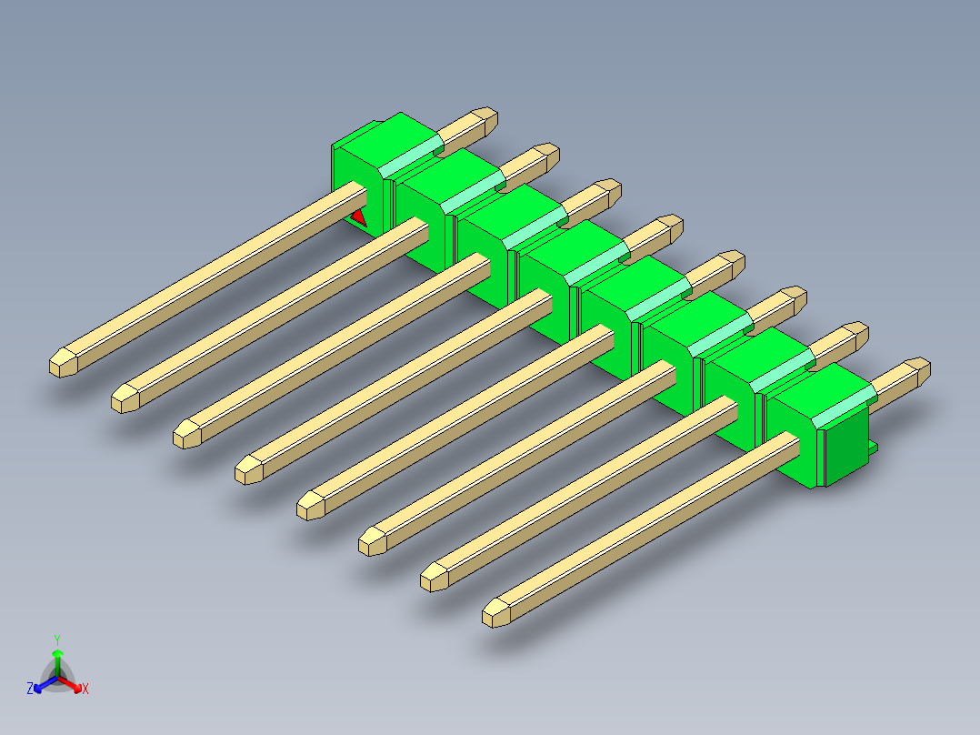 彩色公头100mil（2.54mm）系列-DS1021_green_1x08p_100mil_Type5_rev1.0正等轴测图
