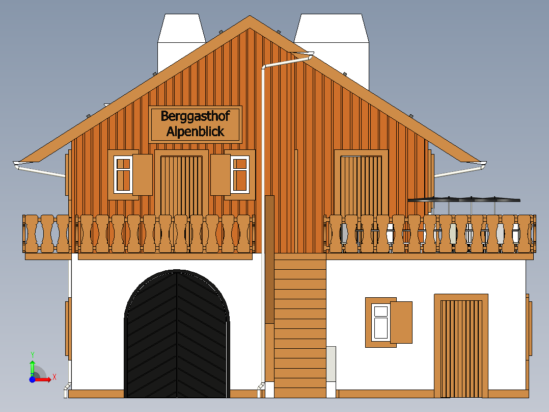 二层洋楼3D数模图纸前视图