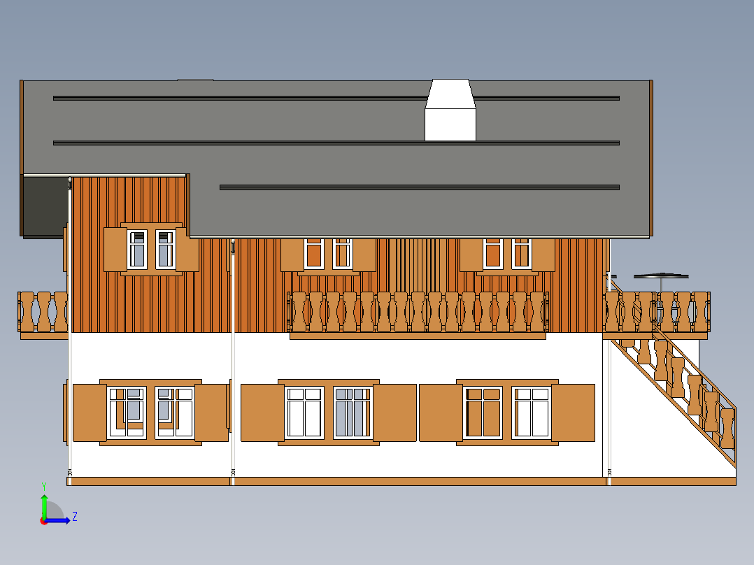二层洋楼3D数模图纸左视图