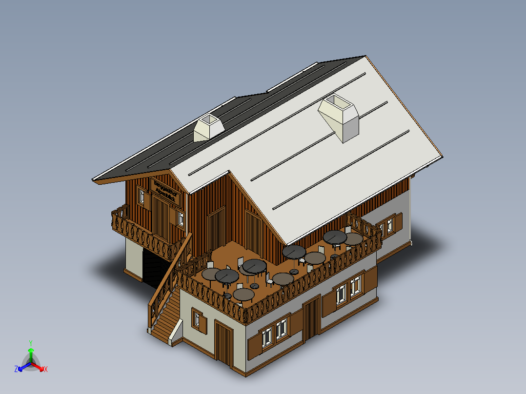 二层洋楼3D数模图纸正等轴测图