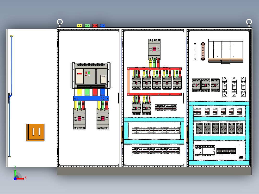 三柜组装万能断路器630A正装刀开关plc控制柜 55367前视图