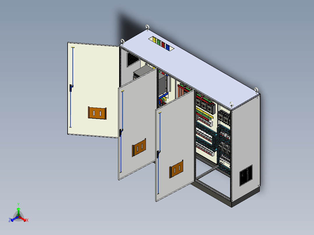 三柜组装万能断路器630A正装刀开关plc控制柜 55367正等轴测图