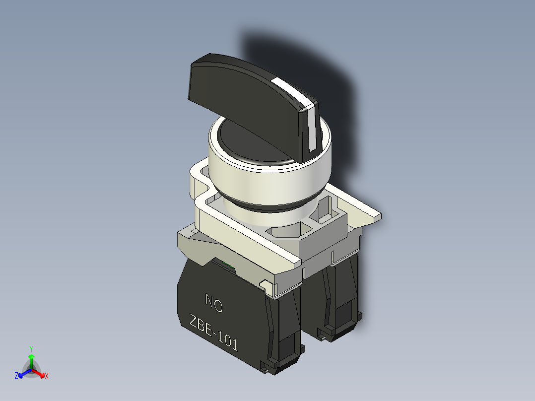 B2005252-开关 22mm 带 1 个常开触点和 1 个常闭触点正等轴测图