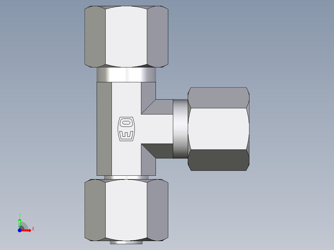 卡套式工业通用硬管接头EO_Swivel_nut_run_tee_EL08LCF前视图