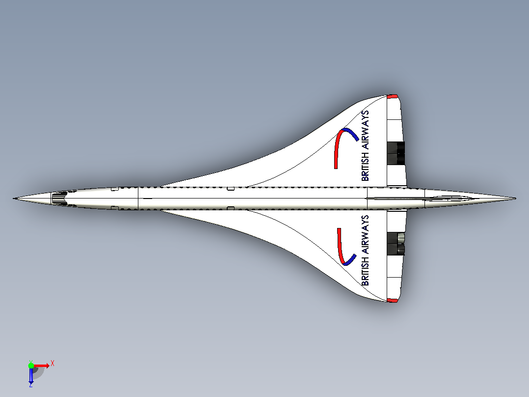 协和超音速客机CATIA V5 r21俯视图
