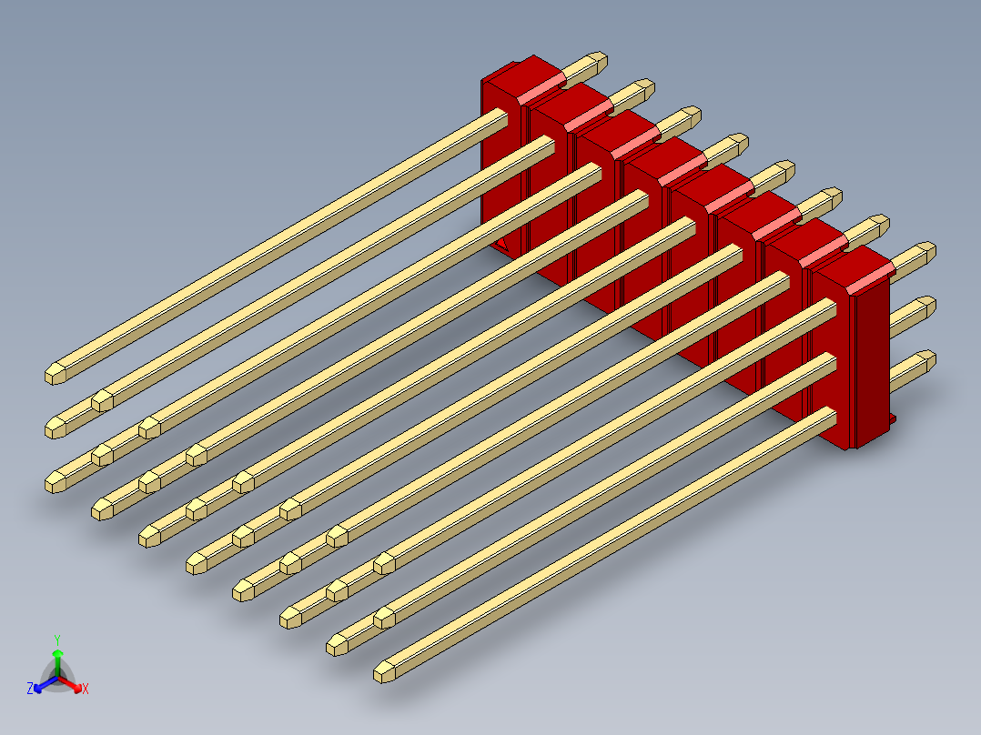彩色公头100mil（2.54mm）系列-DS1021_red_3x08p_100mil_Type43_rev1.0主视图