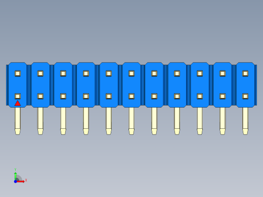 彩色公排针 100mil 2.54mm 系列-DS1022_blue_2x11p_100mil_TypeD_rev1.0前视缩略图