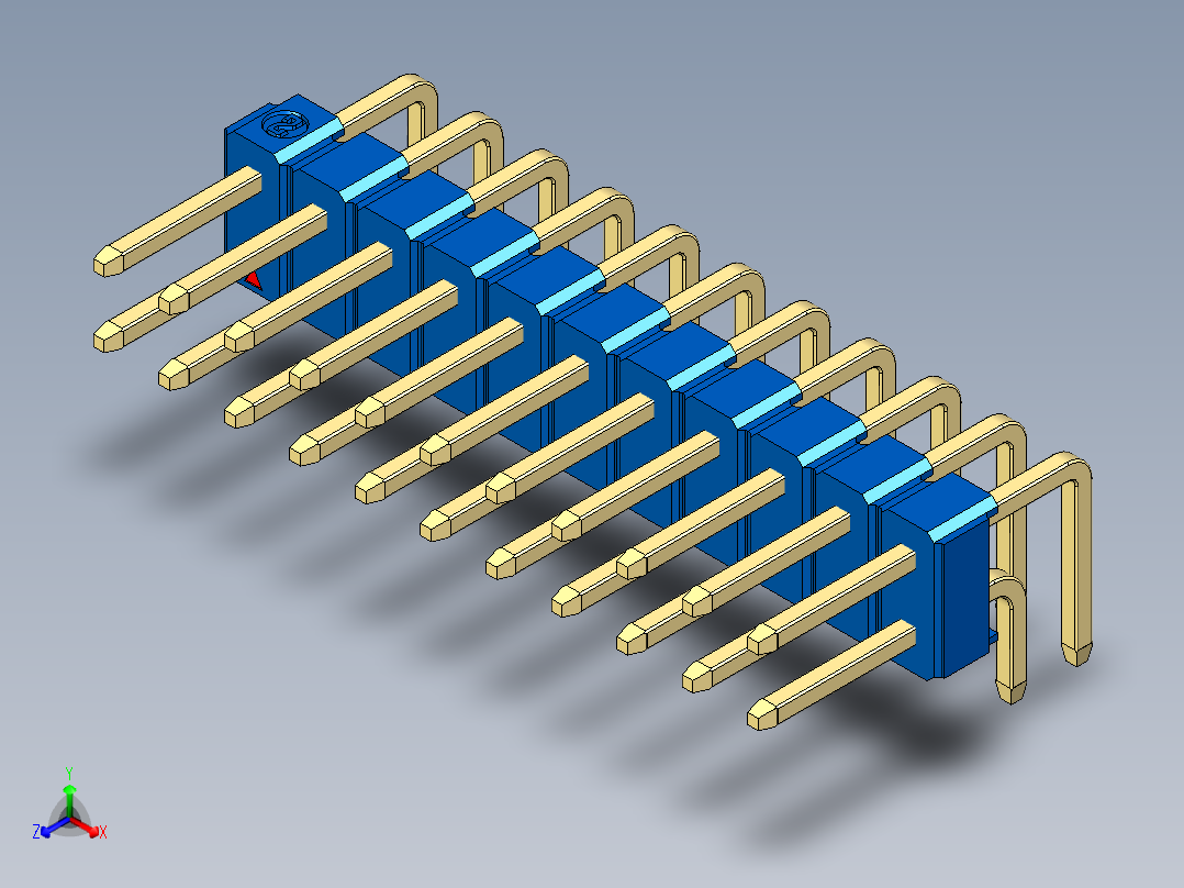 彩色公排针 100mil 2.54mm 系列-DS1022_blue_2x11p_100mil_TypeD_rev1.0正等轴测图