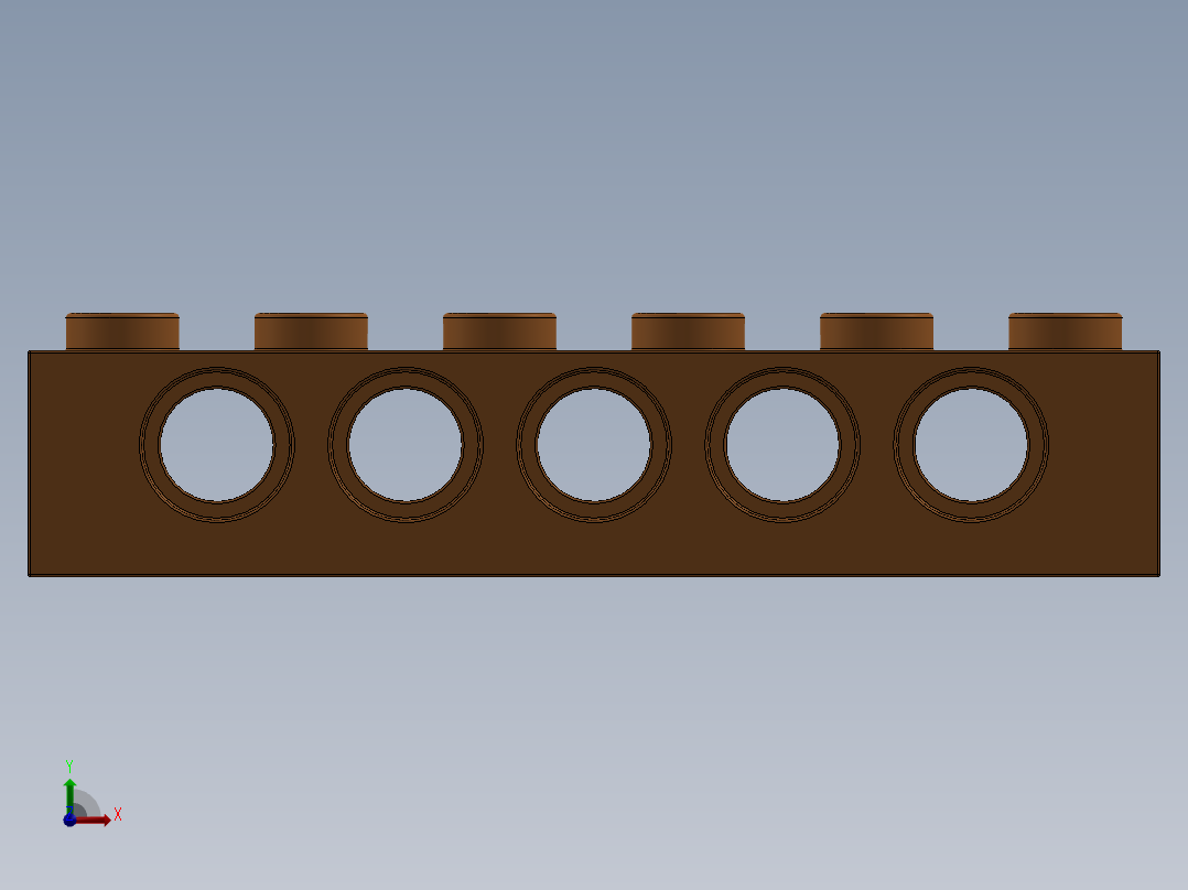 乐高机械组积木（横梁）-4294620 - 3894 Bright Orange Technic Brick 1 x 6 with Holes前视图