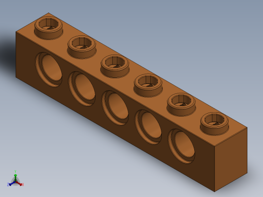 乐高机械组积木（横梁）-4294620 - 3894 Bright Orange Technic Brick 1 x 6 with Holes正等轴测缩略图