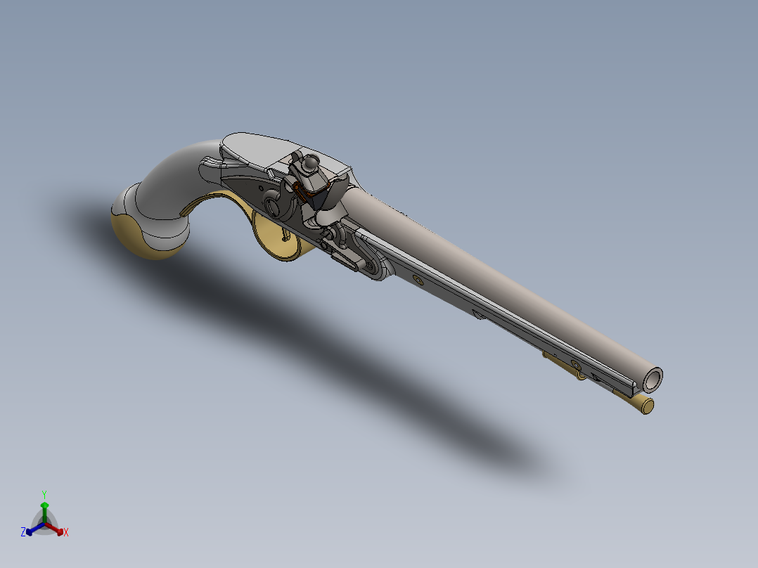 手枪左轮冲锋枪老式狙击步枪设计3D图纸c1760 Flintlock Holster Pistol SW STP STL主视图