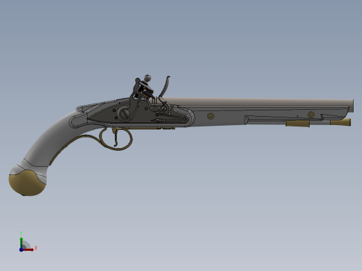 手枪左轮冲锋枪老式狙击步枪设计3D图纸c1760 Flintlock Holster Pistol SW STP STL前视缩略图
