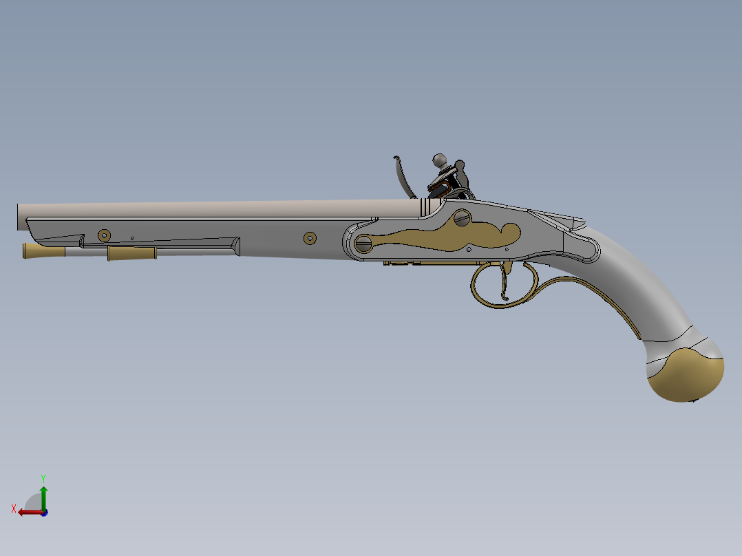手枪左轮冲锋枪老式狙击步枪设计3D图纸c1760 Flintlock Holster Pistol SW STP STL后视图