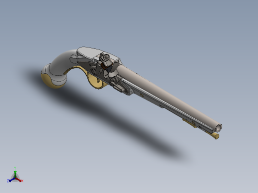 手枪左轮冲锋枪老式狙击步枪设计3D图纸c1760 Flintlock Holster Pistol SW STP STL正等轴测缩略图