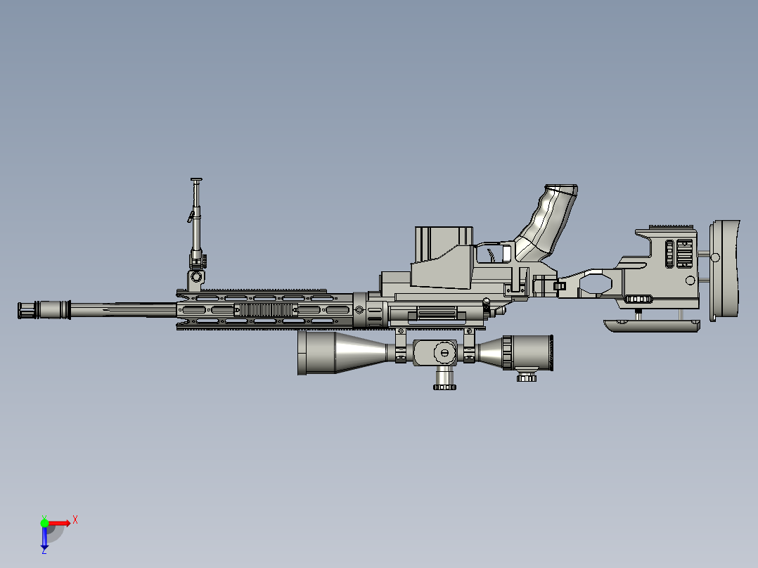 手枪左轮冲锋枪老式狙击步枪设计3D图纸Snipe XM2010 crg stp俯视图