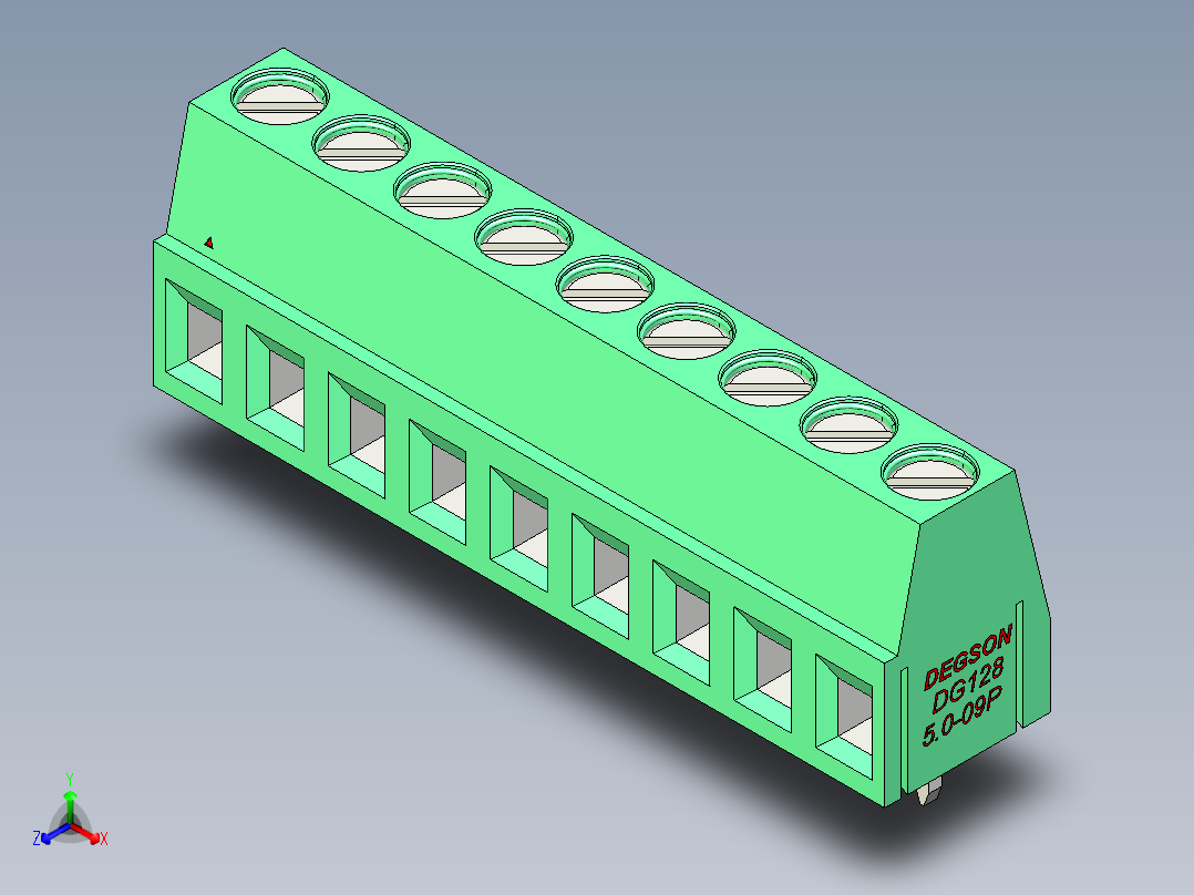 DEGSON DG128 系列 5.07.5mm 接线端子-DG128-5.0-09P-14-00AH正等轴测图