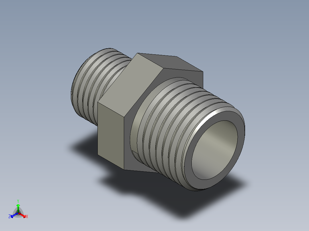 螺纹管对丝-六角异径 DN15-DN10正等轴测图