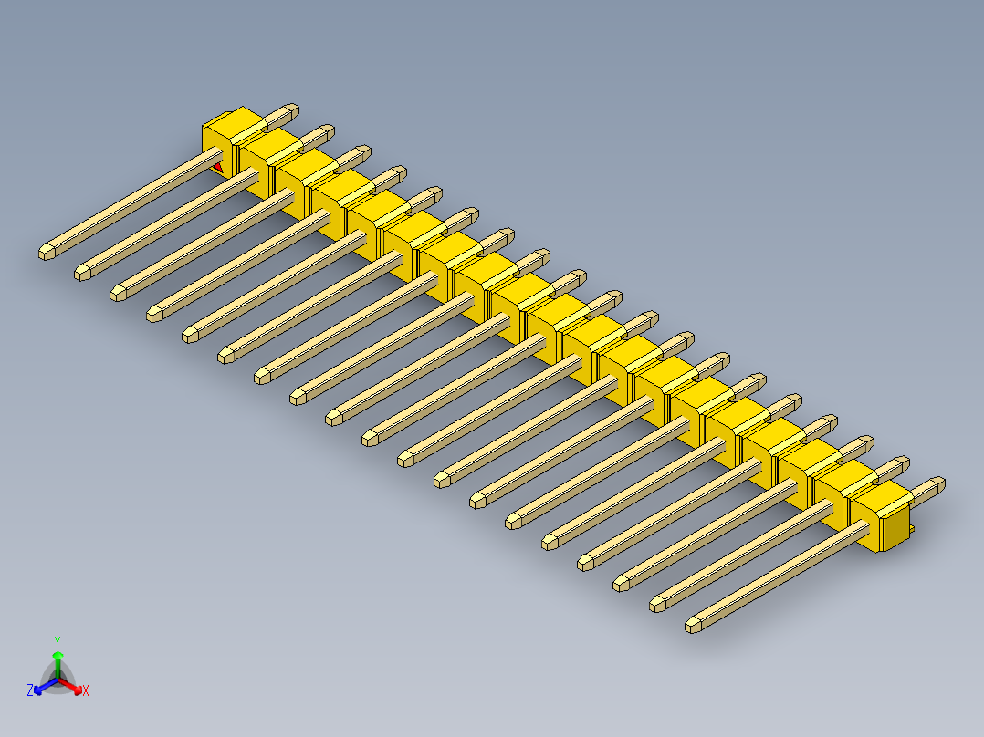 彩色公头100mil（2.54mm）系列-DS1021_yellow_1x19p_100mil_Type5_rev1.0主视图