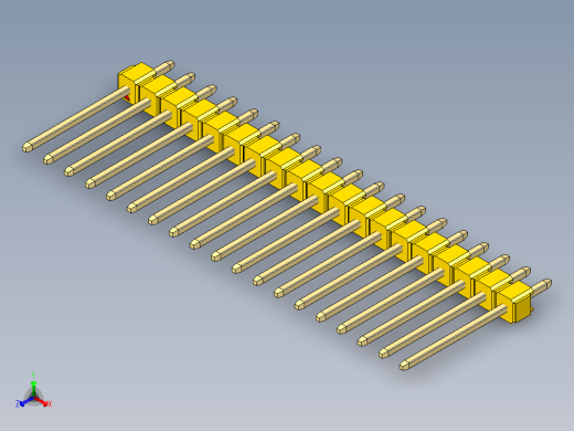彩色公头100mil（2.54mm）系列-DS1021_yellow_1x19p_100mil_Type5_rev1.0正等轴测缩略图