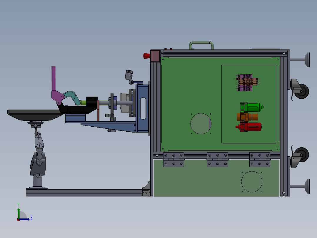 汽车功放盒手动检测设备3D模型图纸 Solidworks设计左视图