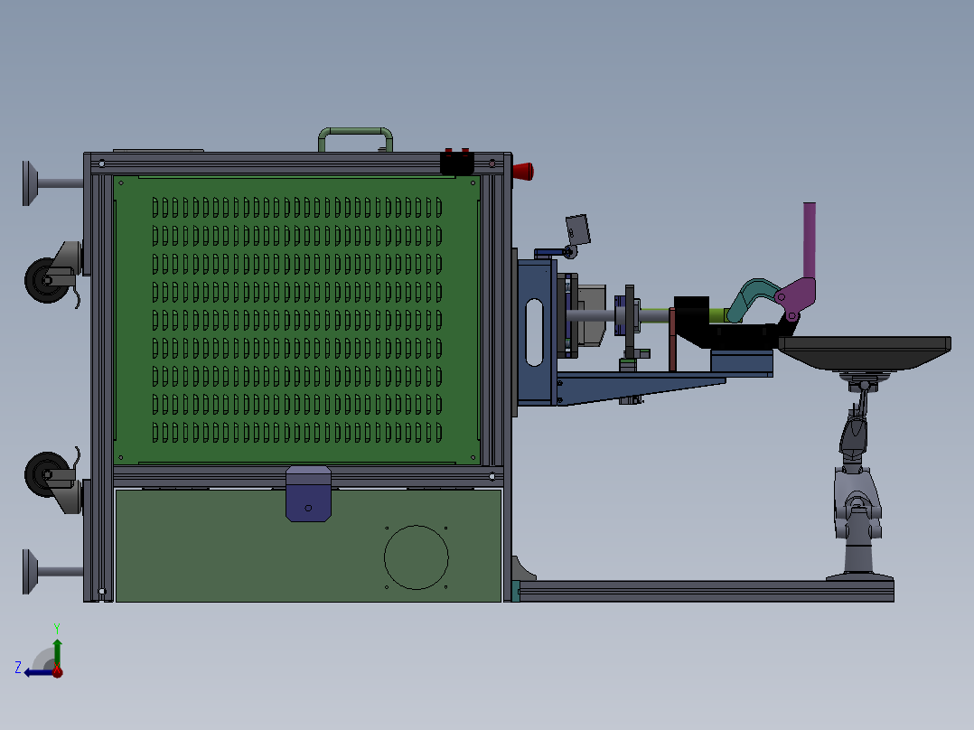汽车功放盒手动检测设备3D模型图纸 Solidworks设计右视图