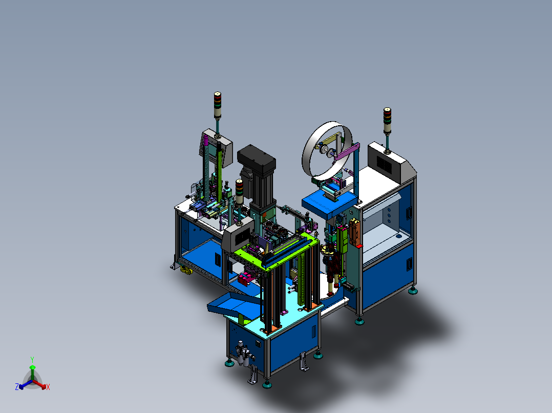 铆压套袋包装机（sw18可编辑+工程图+bom）正等轴测图