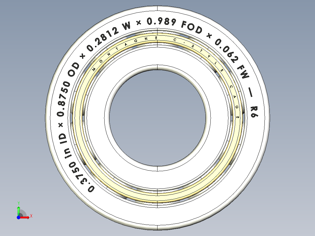 完整的R开放式微英制系列轴承库— SolidWorks和Step微型轴承模前视图