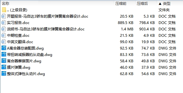 马自达3轿车的膜片弹簧离合器设计含开题及5张CAD图