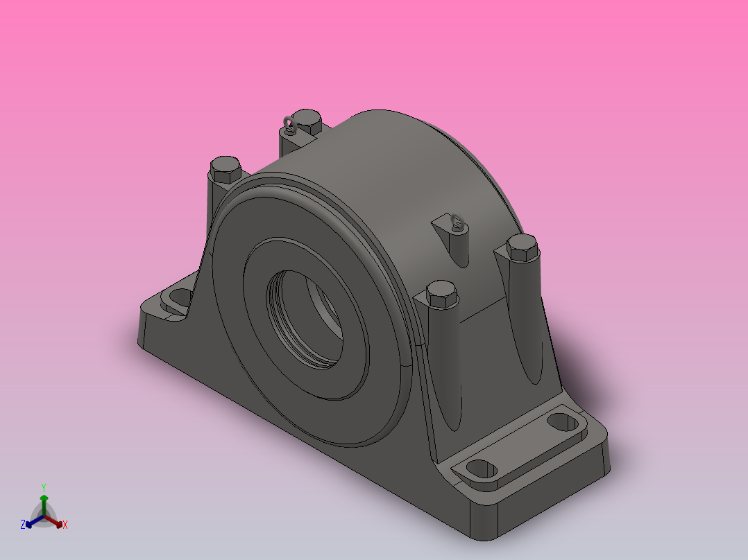 等孔径四螺柱轴承座_SD644正等轴测图