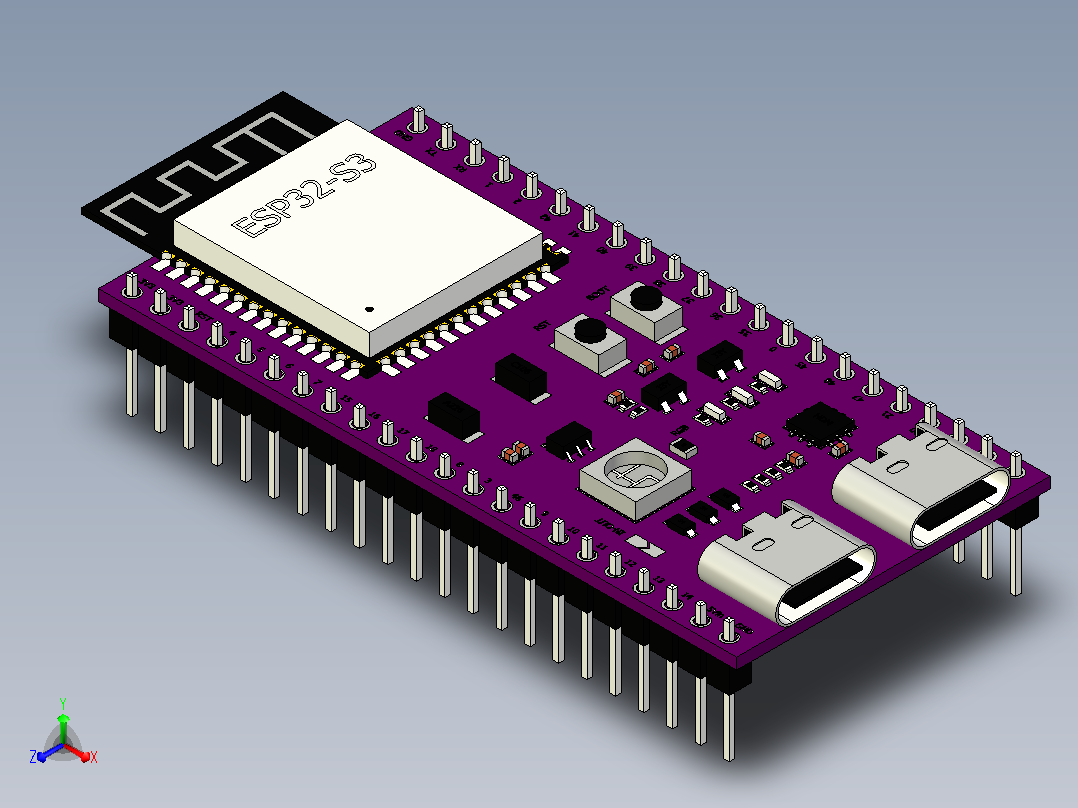 MC ESP32-S3（紫色）正等轴测图
