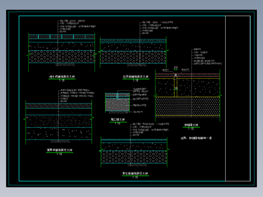 四种常见铺地施工大样园林景观节点详cad图纸透水砖植草砖铺地