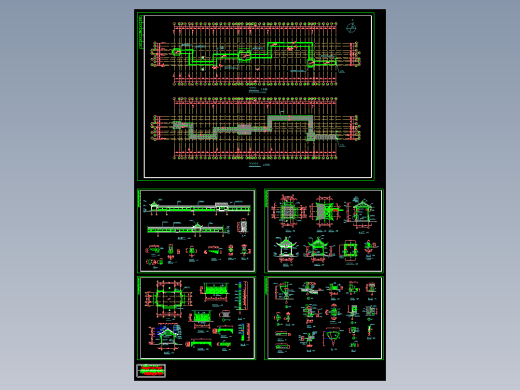 L1301中式公园广场休息连系长廊凉亭古建筑长廊亭施工详图CAD图纸