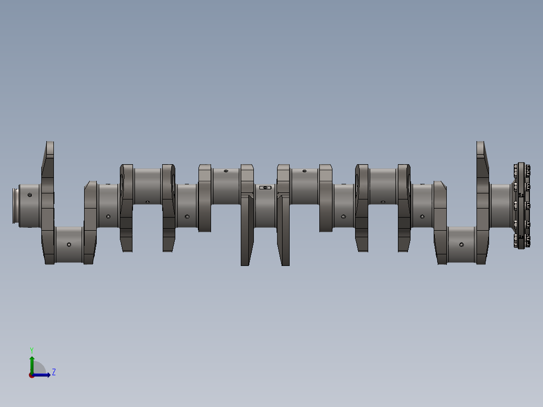 发动机曲轴总成3D数模图纸 Solidworks设计左视图