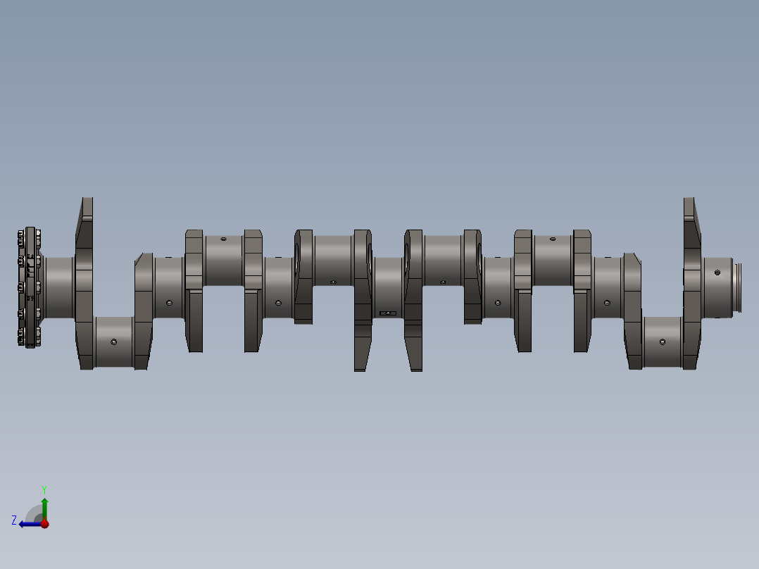 发动机曲轴总成3D数模图纸 Solidworks设计右视图