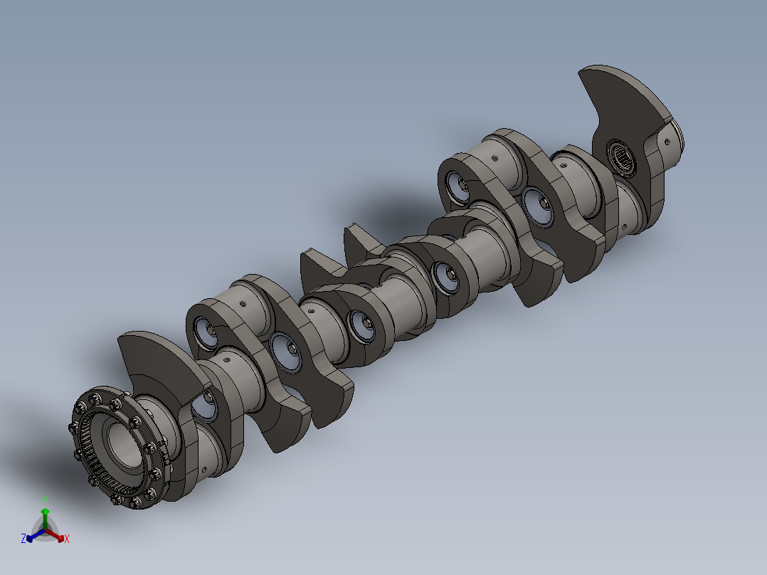 发动机曲轴总成3D数模图纸 Solidworks设计正等轴测图