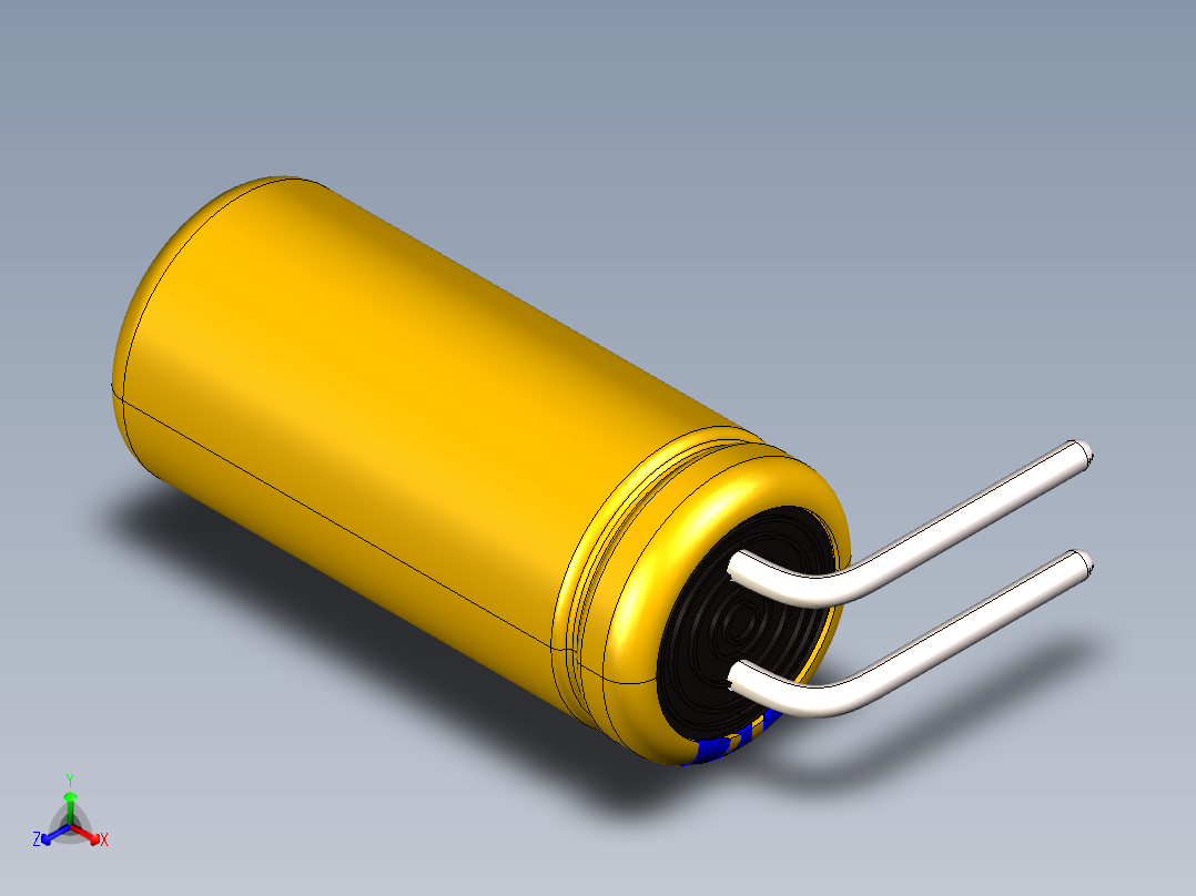 直径为11.2毫米的铝电解电容器。5.0毫米间距2.0毫米引线直径0.5毫米，带标记