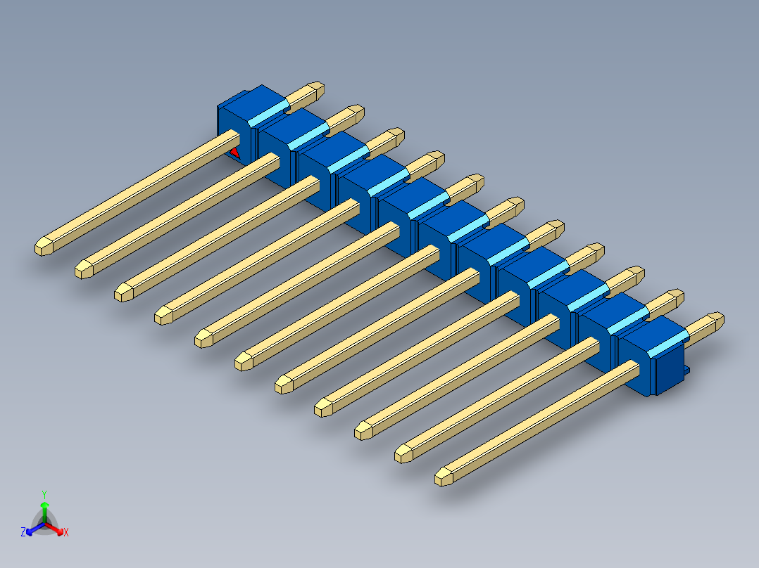彩色公头100mil（2.54mm）系列-DS1021_blue_1x11p_100mil_Type5_rev1.0正等轴测图