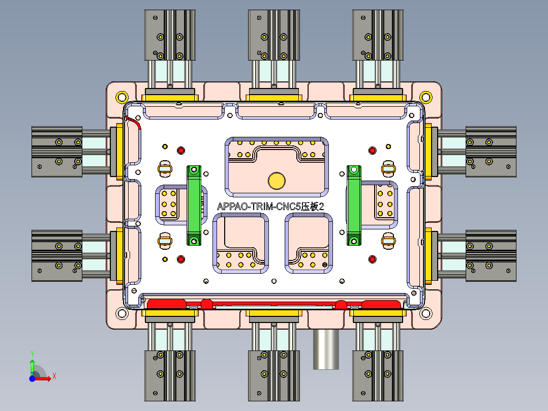 中空边框铣四周避位CNC治具模型前视图