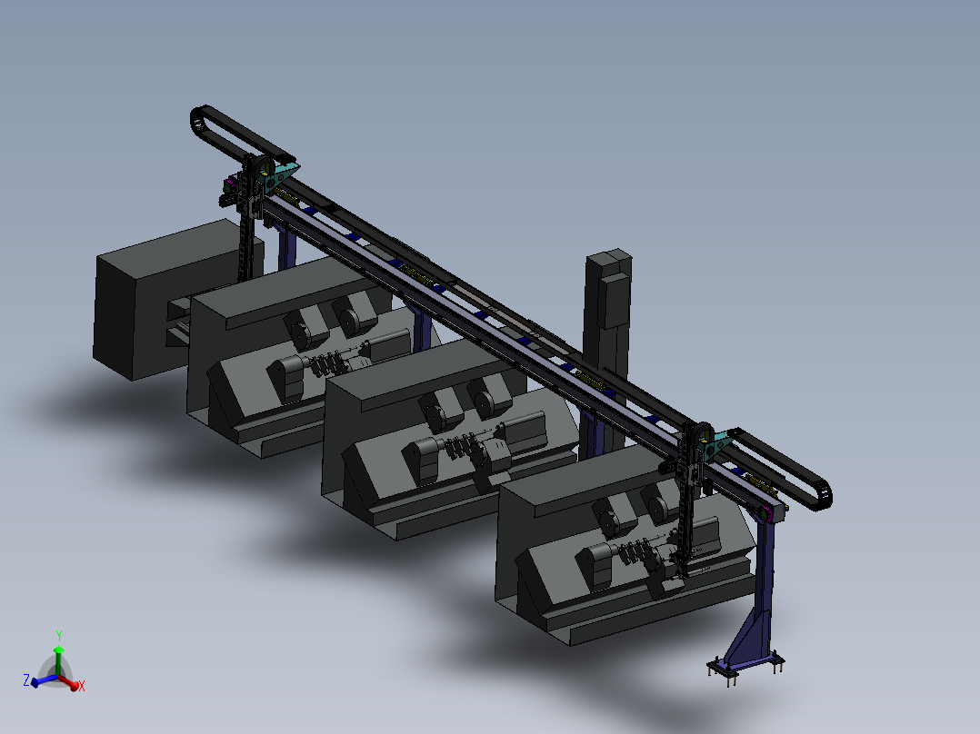 ZDH-JIXS-019 桁架自动化棒料加工设备布局流水线 3D模型主视图