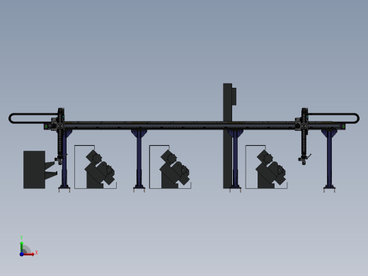 ZDH-JIXS-019 桁架自动化棒料加工设备布局流水线 3D模型前视缩略图