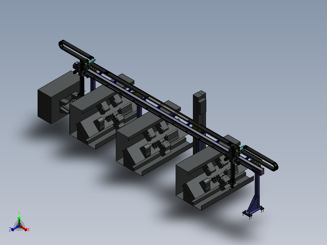 ZDH-JIXS-019 桁架自动化棒料加工设备布局流水线 3D模型正等轴测图