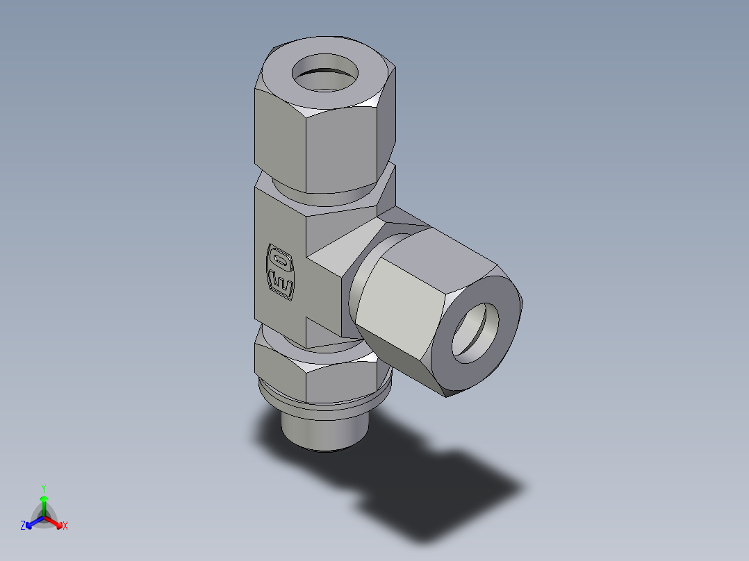 卡套式工业通用硬管接头EO_Adjustable_locknut_run_tee_LEE10LRCF主视图