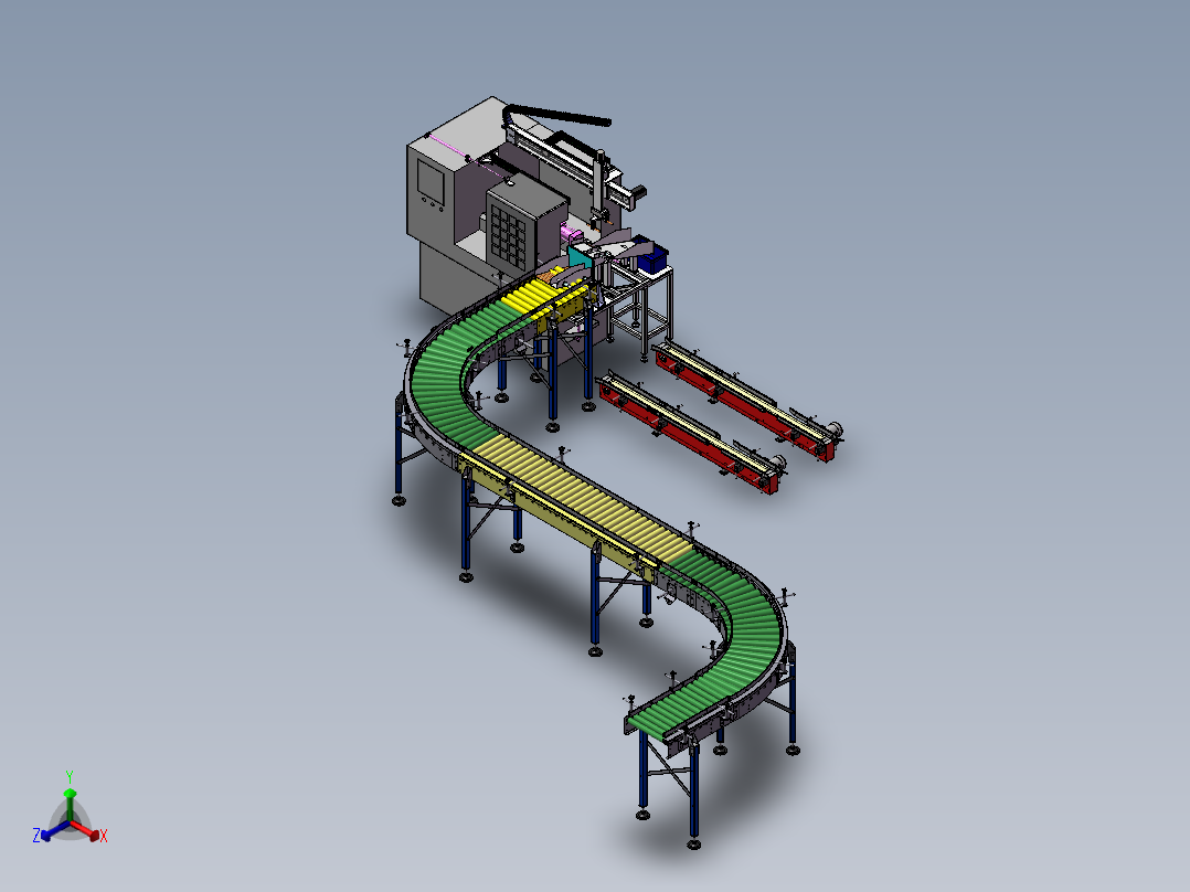 自带行架取料数控加工中心sw17正等轴测图