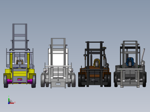 6款自动叉车3d图打包液压叉车solidworks三维模型图叉车图纸资料前视缩略图