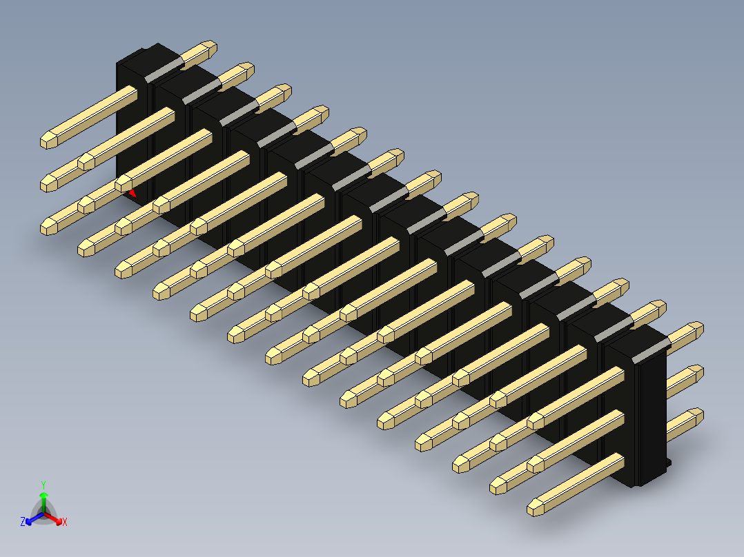 彩色公头100mil（2.54mm）系列-DS1021_black_3x14p_100mil_Type1_rev1.0正等轴测图