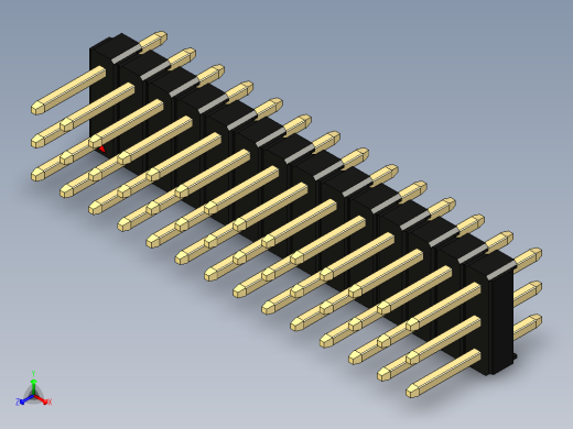 彩色公头100mil（2.54mm）系列-DS1021_black_3x14p_100mil_Type1_rev1.0正等轴测缩略图