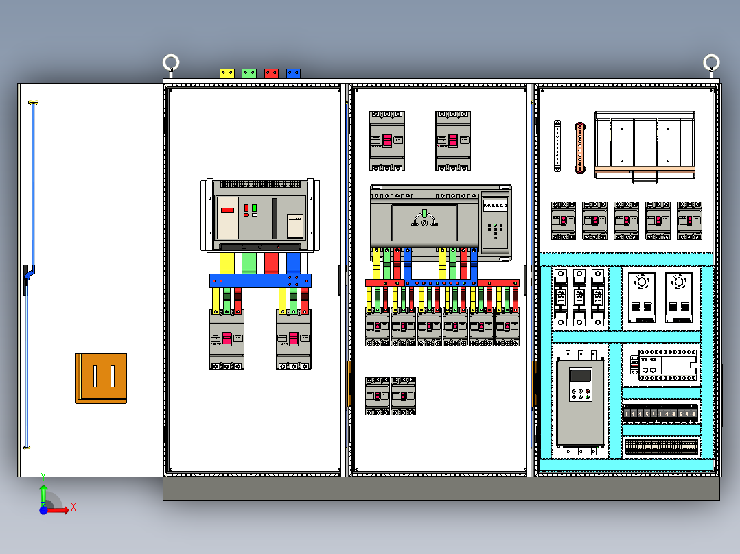 三柜组装万能断路器双电源刀开关软启动plc控制柜 55386前视图